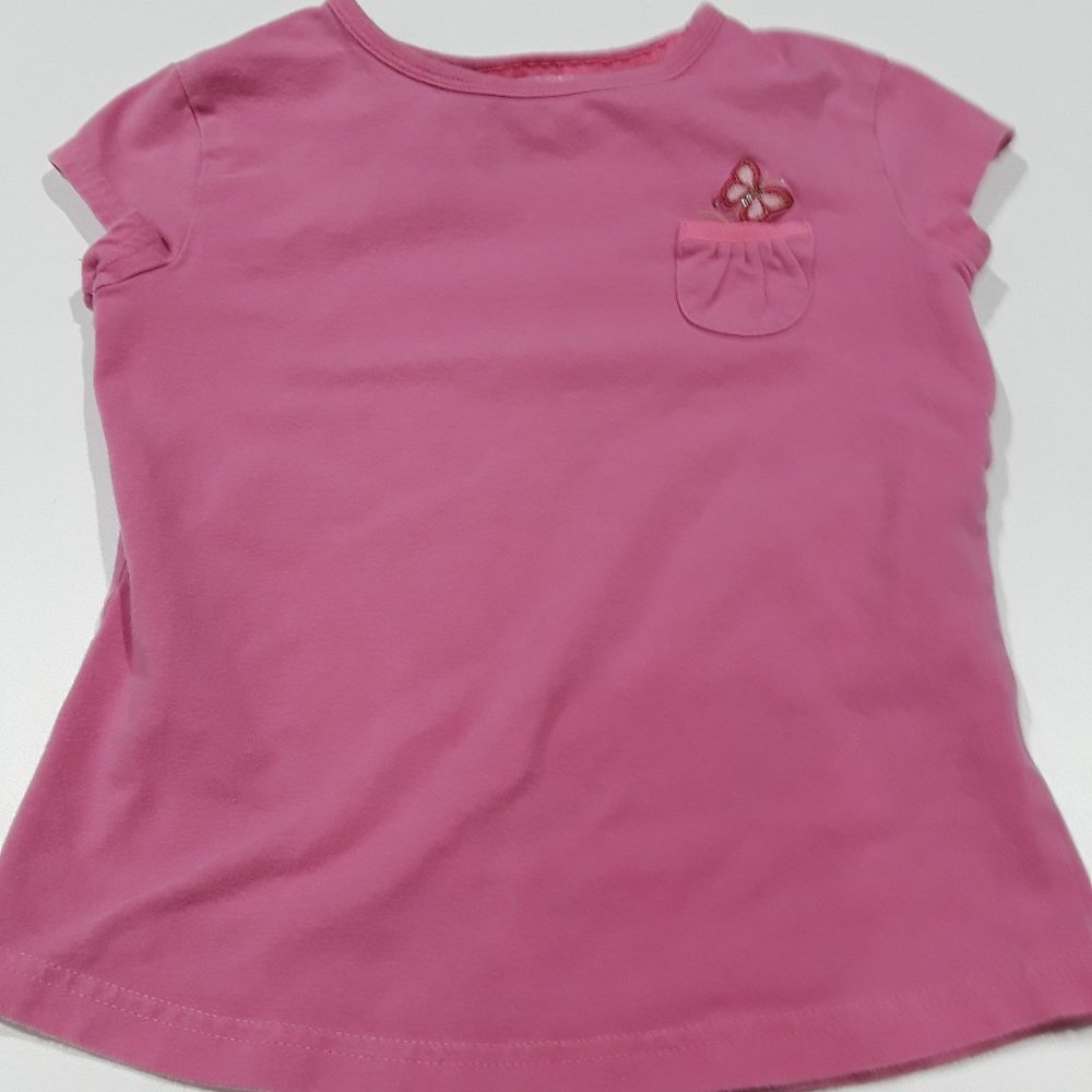 Girls pink top with butterfly and pocket